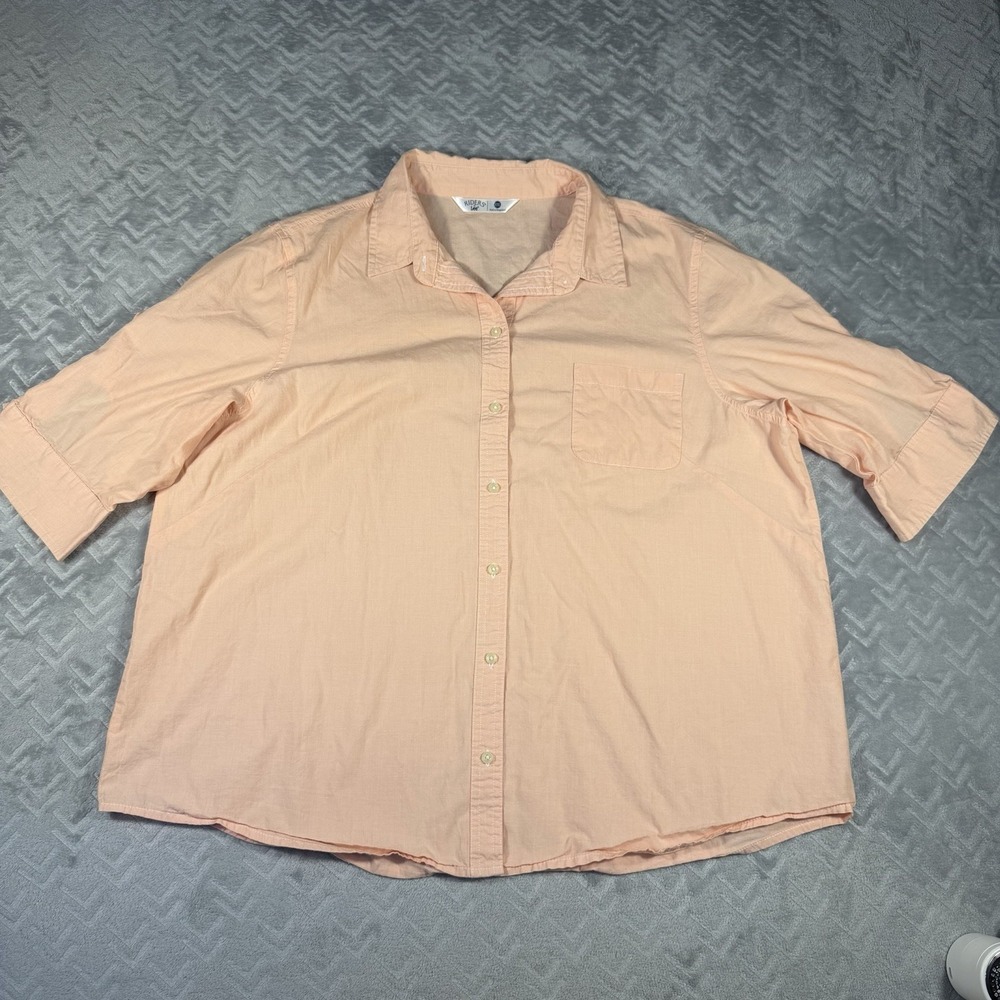 Riders Lee PLUS Size 2X Peach 3/4 Sleeve Shirt Instantly Slims‎ Button Up EUC